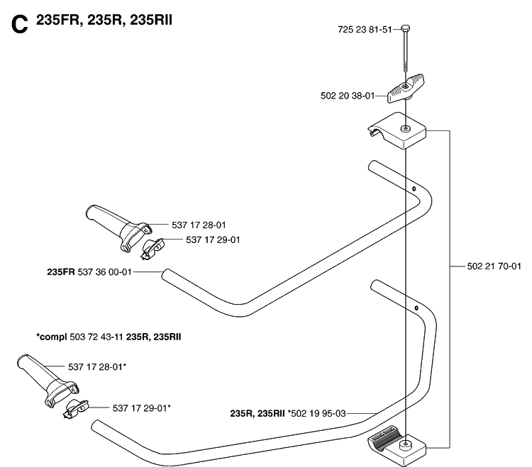 Handle Diagram and Parts List for 235RII  Husqvarna Brush Cutter