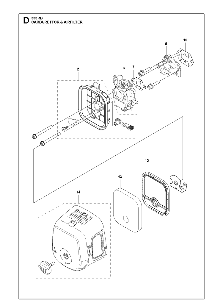 Carburetor And Air Filter Diagram and Parts List for 333RBMARKII (967968001)(2019-04) Husqvarna Edger