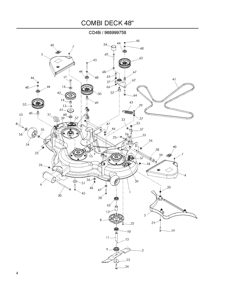 48 Inch/122cm Cutting Deck Diagram and Parts List for 968999758 2009-03 Husqvarna Lawn Mower