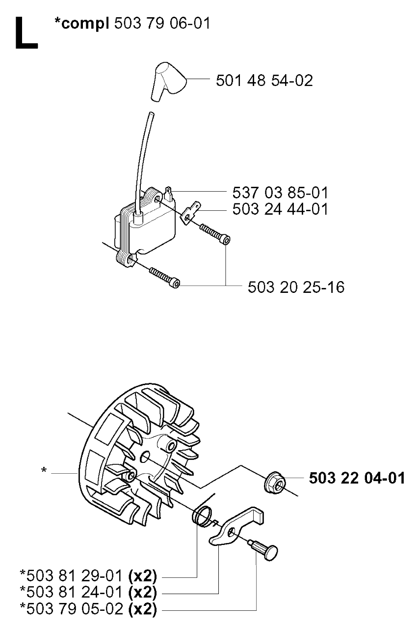 Ignition System Diagram and Parts List for 225RJ 20004000001 & Above Husqvarna Trimmer