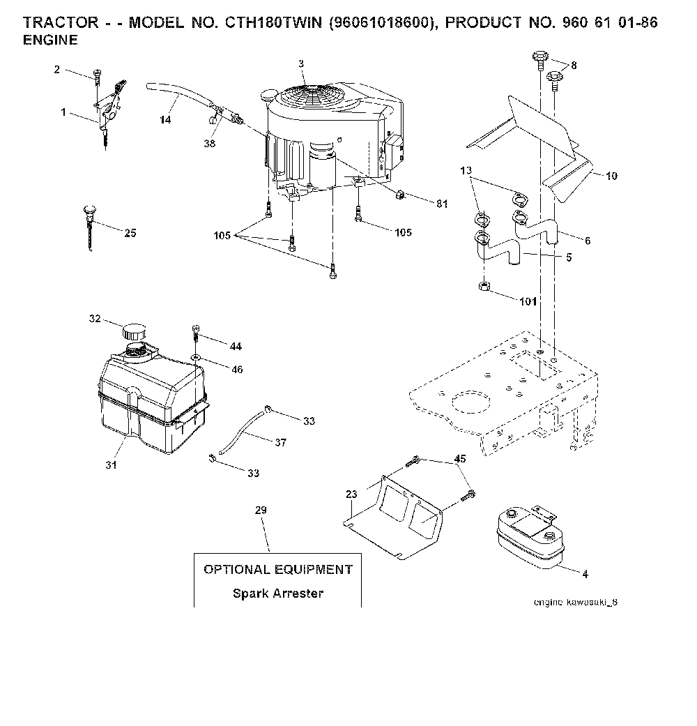 Engine Diagram and Parts List for CTH180TWIN (96061018600)(2008-08) Husqvarna Lawn Tractor