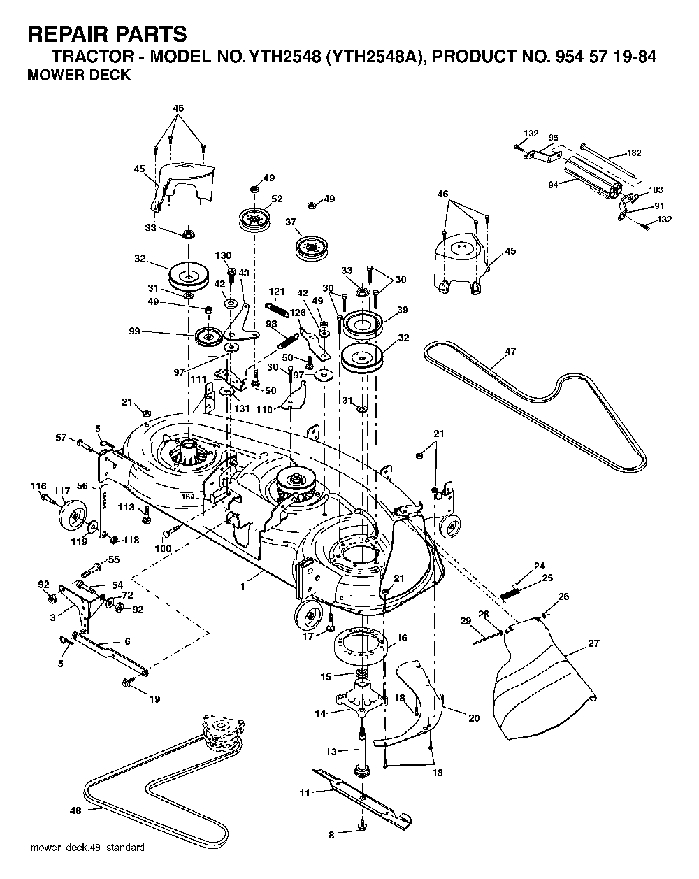 Mower Deck / Cutting Deck Diagram and Parts List for YTH2548A954571984 2004-06 Husqvarna Lawn Tractor