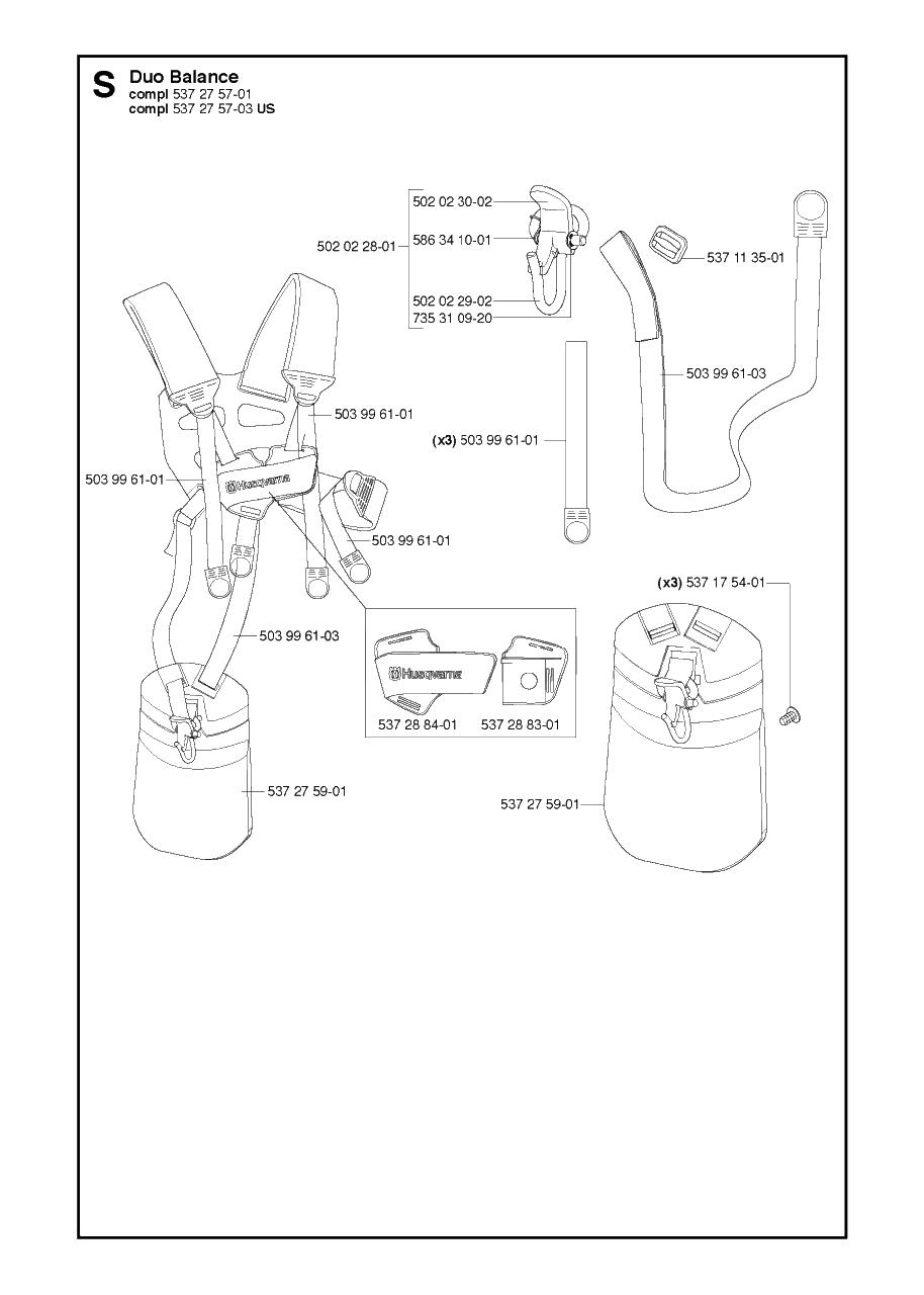 Harness Diagram and Parts List for 232R 20144900001 & Above Husqvarna Trimmer