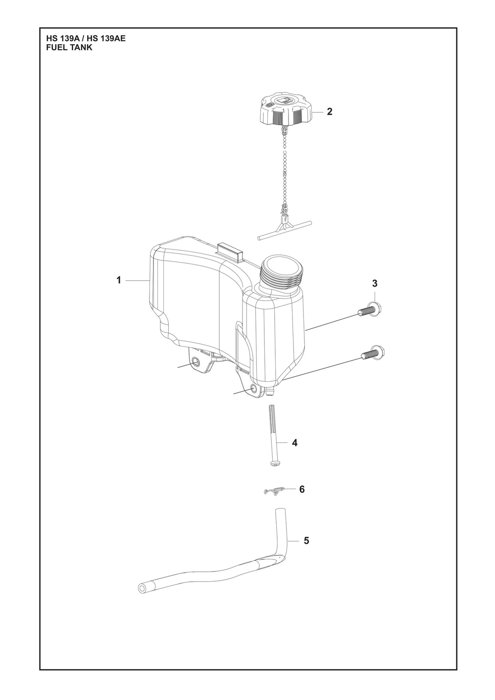 Fuel Tank Diagram and Parts List for HS139A531450601 HS 139AE 531450801, 531450802 Husqvarna Engine