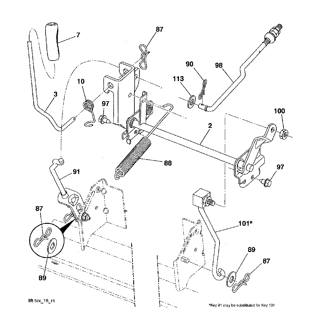 Mower lift Diagram and Parts List for 917280022  Husqvarna Lawn Tractor