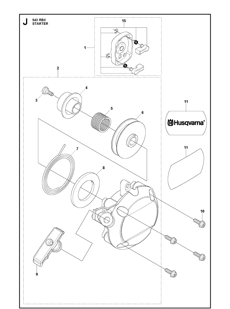 Starter Diagram and Parts List for 543RBX 20154400001-Current Husqvarna Brush Cutter