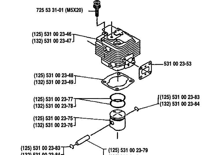Piston/Cylinder Diagram and Parts List for 125LD 1991-11 Husqvarna Trimmer
