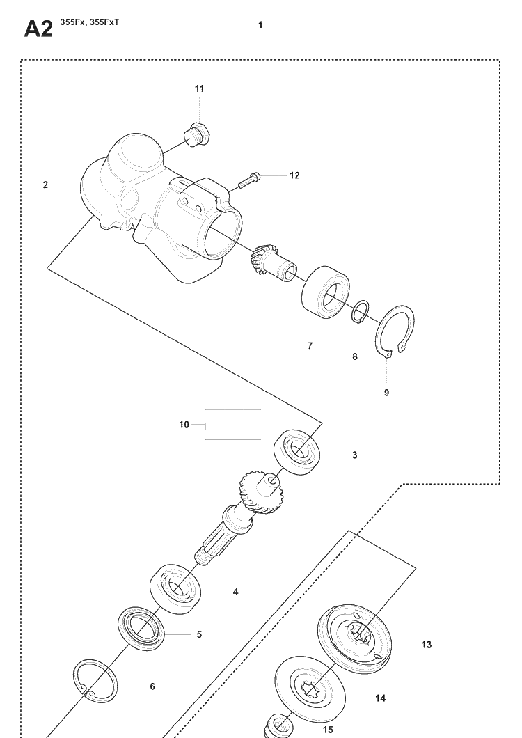 Bevel Gear Diagram and Parts List for 355FX 20082700001-20192999999 Husqvarna Brush Cutter