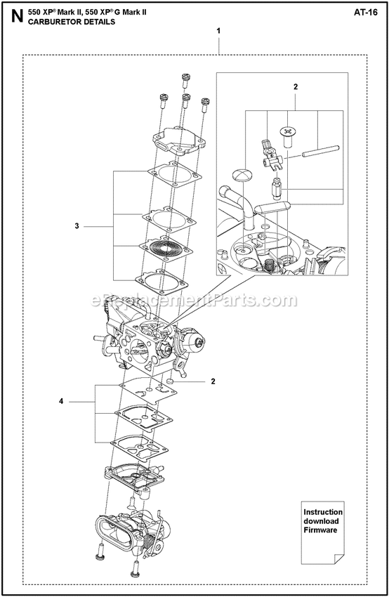 Carburetor Details Diagram and Parts List for 550XPGMARKII  Husqvarna Chainsaw