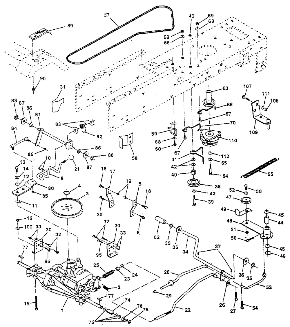 Drive Diagram and Parts List for YT180 (954000652-A)(1994-01) Husqvarna Lawn Tractor