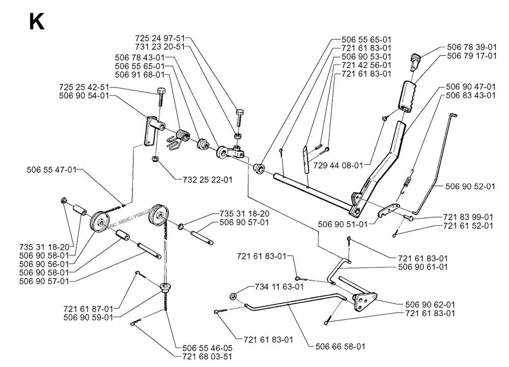 Controls 2 Diagram and Parts List for R850 1997-03 Husqvarna Lawn Tractor