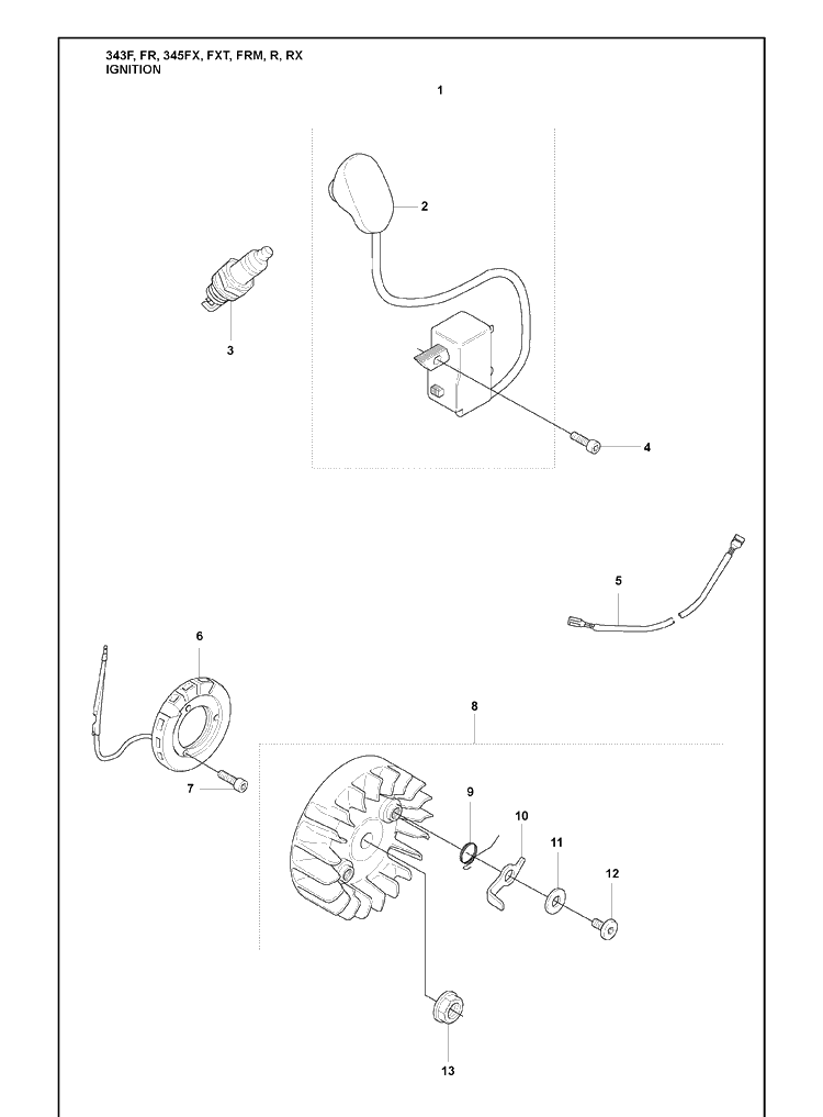 Ignition Diagram and Parts List for 345FR 2008-05 Husqvarna Brush Cutter