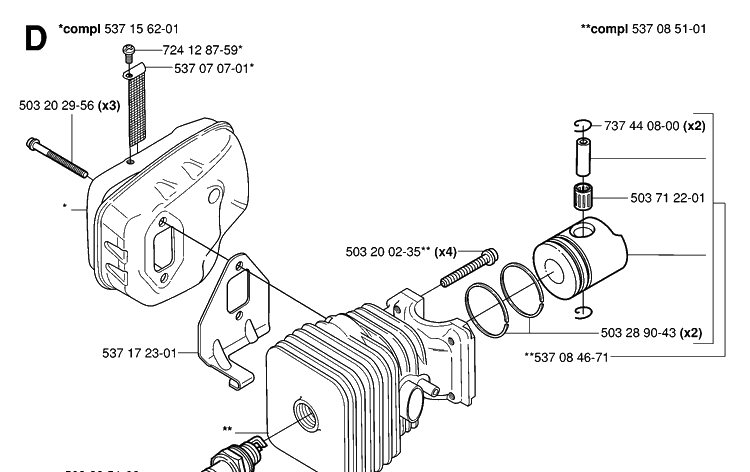 Cylinder, Piston And Muffler Diagram and Parts List for 326HS99 (X-SERIES)(20030100001-Current) Husqvarna Hedge Trimmer