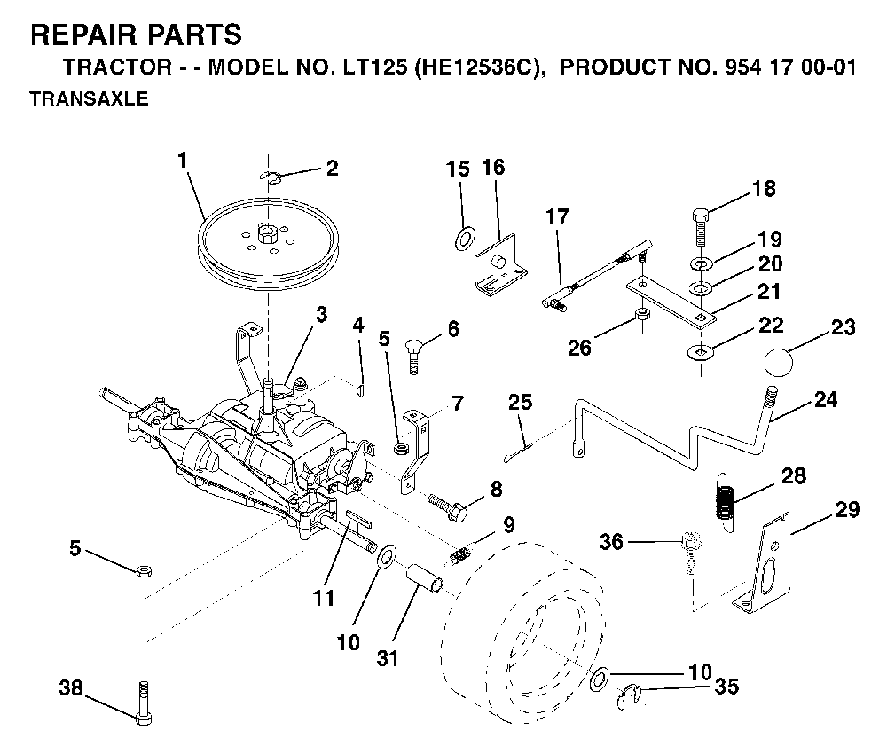 Transmission Diagram and Parts List for LT125 (HE12536C, 954170001)(1996-01) Husqvarna Lawn Tractor