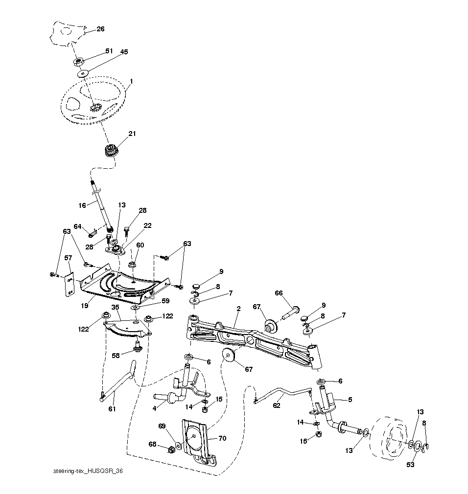 Steering Diagram and Parts List for YTH2348 (917240443)(2012-11) Husqvarna Lawn Tractor