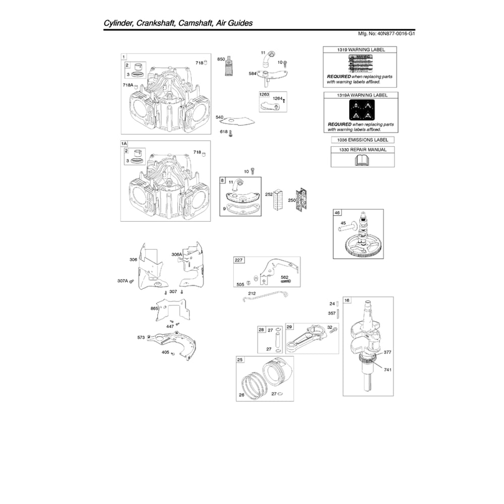 Engine >> Cylinder/Crankshaft/Camshaft Diagram and Parts List for 96043030200  Husqvarna Lawn Tractor