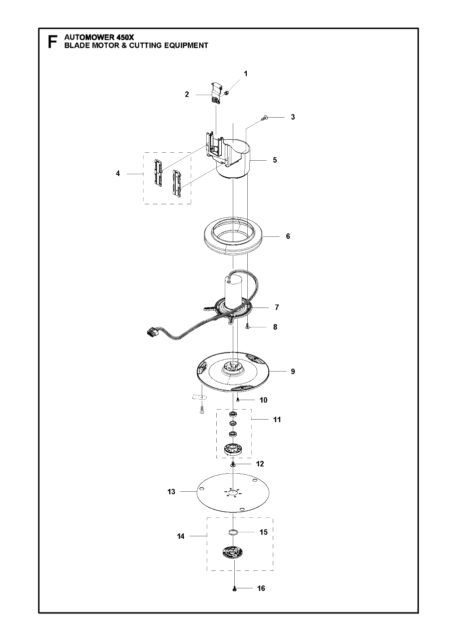 Blade Motor And Cutting Equipment Diagram and Parts List for 450X 2016-02 Husqvarna Lawn Mower