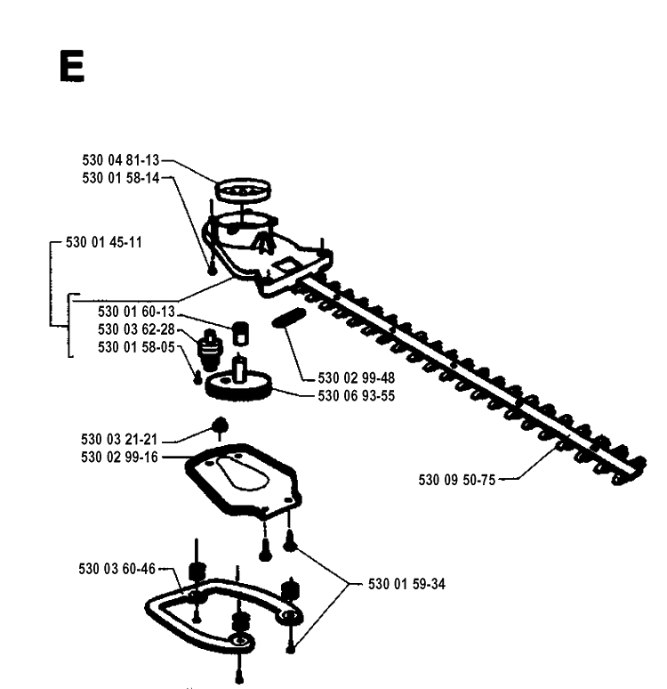 Cutting Equipment Diagram and Parts List for 18H 19953200001-19960900000 Husqvarna Hedge Trimmer