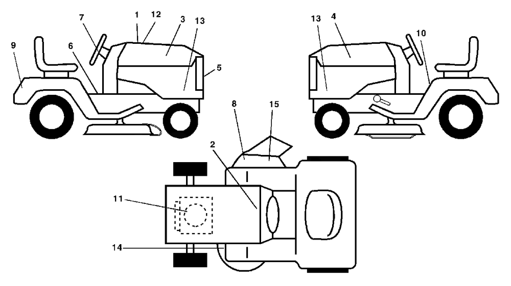 Decals Diagram and Parts List for YTH1542XP (954567253-C)(2001-12) Husqvarna Lawn Tractor