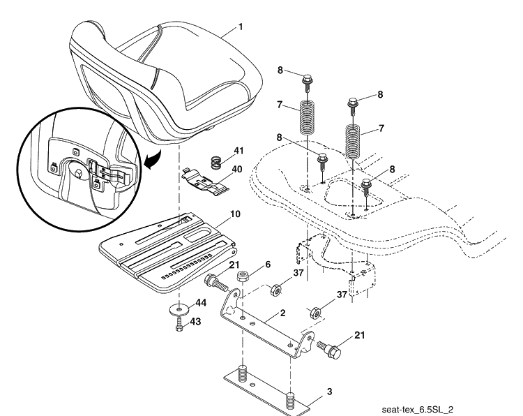 Seat Assembly Diagram and Parts List for 2246LS (96043007600)(2008-12) Husqvarna Lawn Mower