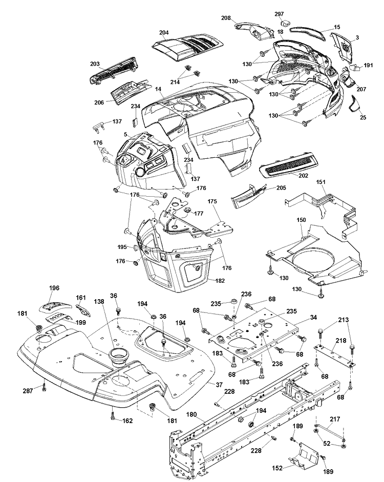 Chassis / Frame Diagram and Parts List for YTH21K46 (96043012300)(2010 - 11) Husqvarna Lawn Tractor