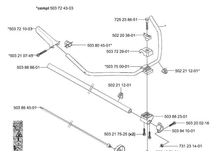 Handle And Shaft Diagram and Parts List for 325RX 2001-01 Husqvarna Brush Cutter
