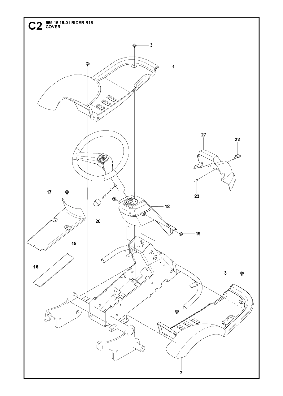 Cover 2 Diagram and Parts List for R16 (965161601)(2007-06) Husqvarna Lawn Tractor