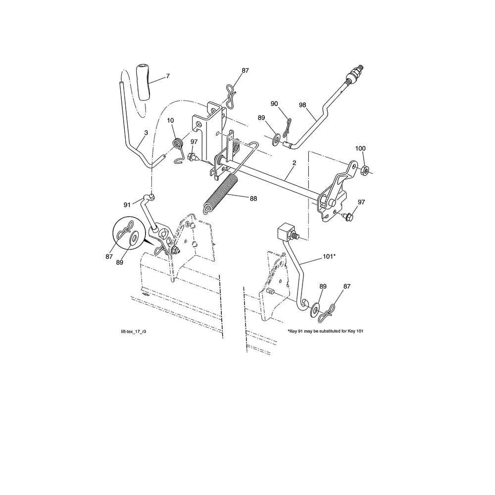 Mower Lift Diagram and Parts List for YTH18542-960430172  Husqvarna Lawn Tractor