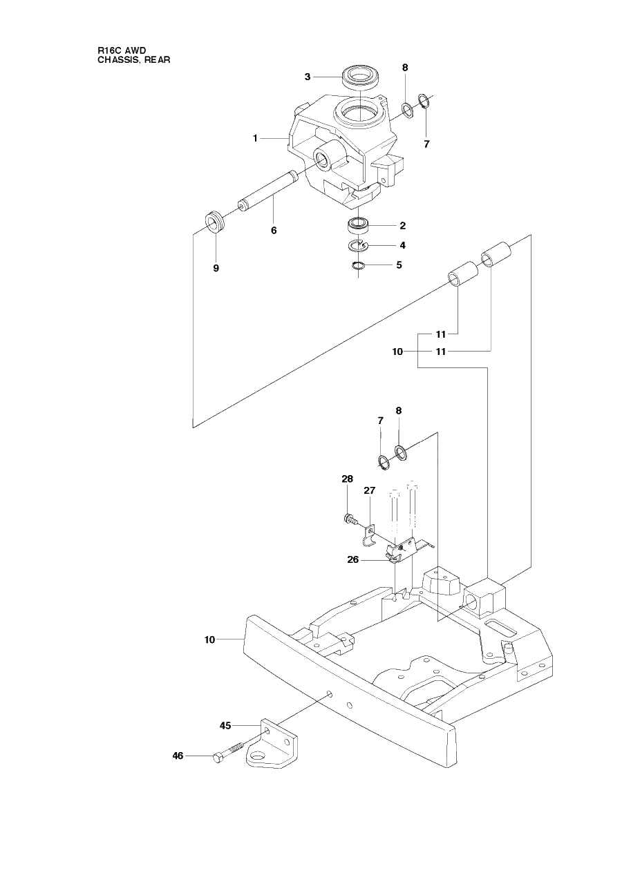 Chassis Rear 2 Diagram and Parts List for R16CAWD (966830301)(2010-07) Husqvarna Lawn Tractor