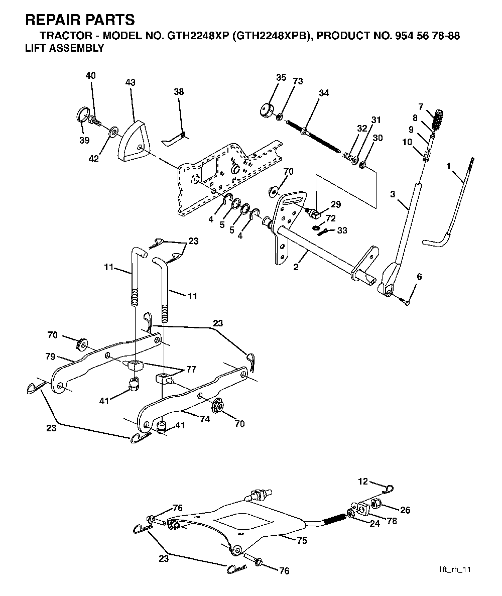Mower Lift / Deck Lift Diagram and Parts List for GTH2248XP (GTH2248 XPB, 954567888)(2003-05) Husqvarna Lawn Tractor