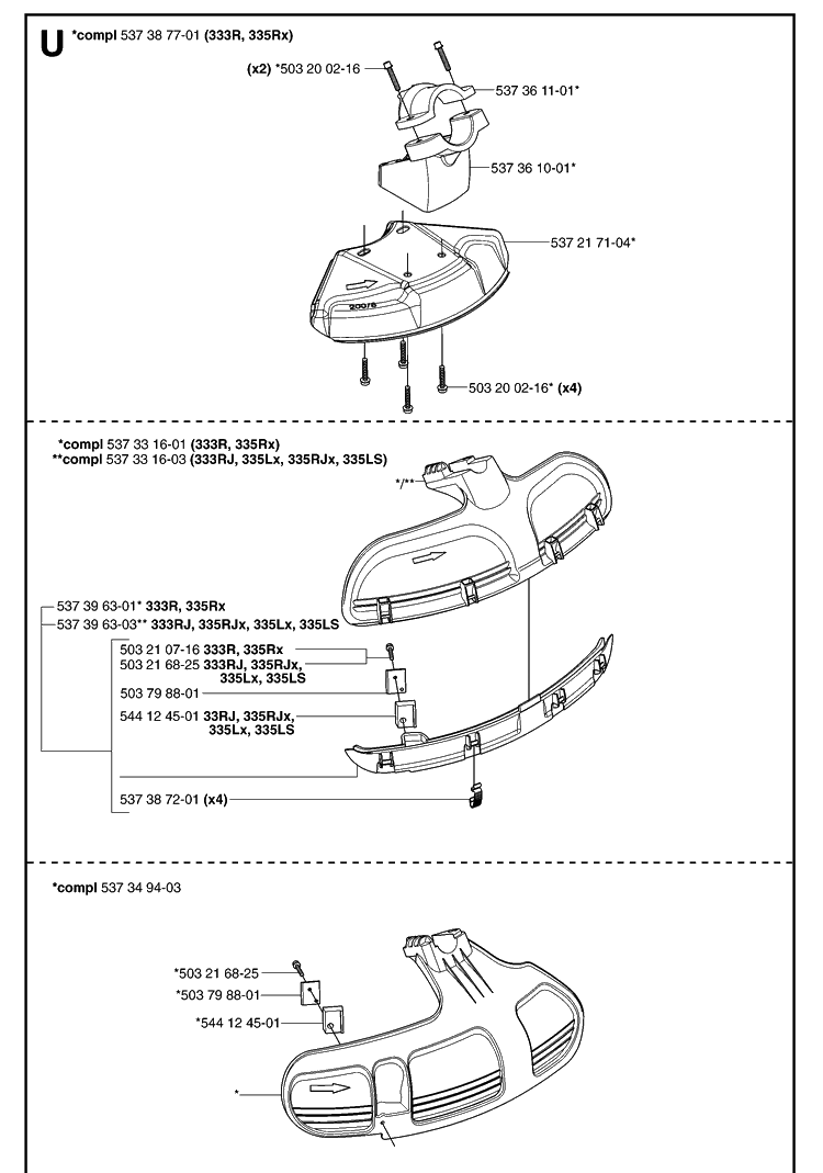Guards Diagram and Parts List for 335LS 20070100001-Current Husqvarna Edger