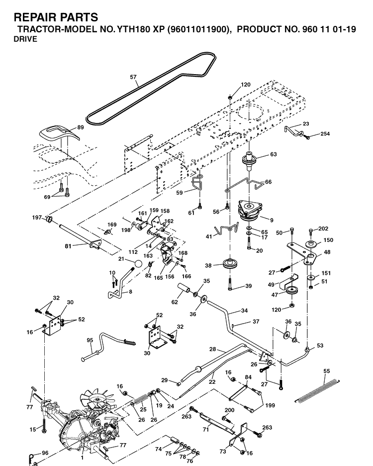 Drive Diagram and Parts List for YTH180XP (96011011900)(2006-01) Husqvarna Lawn Tractor