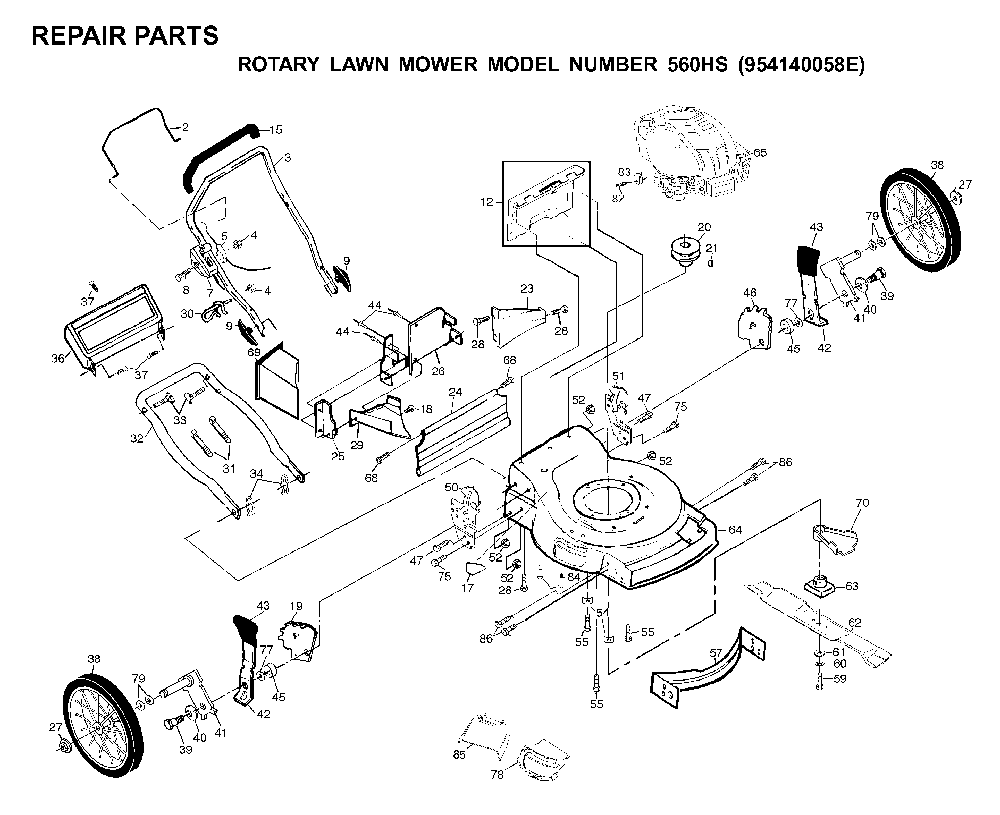 Repair Parts Diagram and Parts List for 560HS (954140058E, 532702511)(1999-12) Husqvarna Lawn Mower