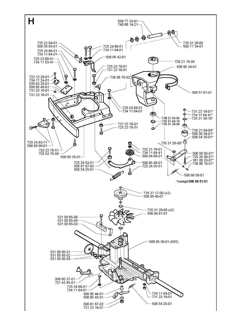 Transmission 2 Diagram and Parts List for RIDER970HST 1998-03 Husqvarna Lawn Mower