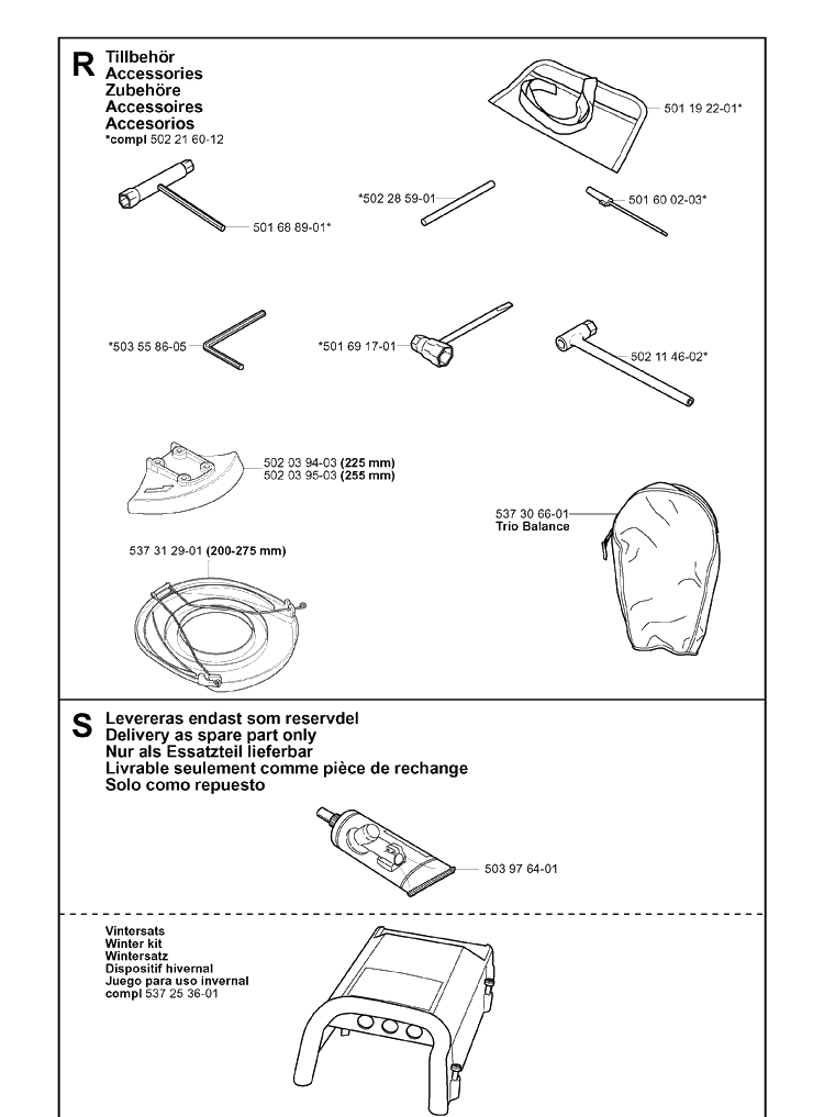 Accessories Diagram and Parts List for 265RX  Husqvarna Brush Cutter