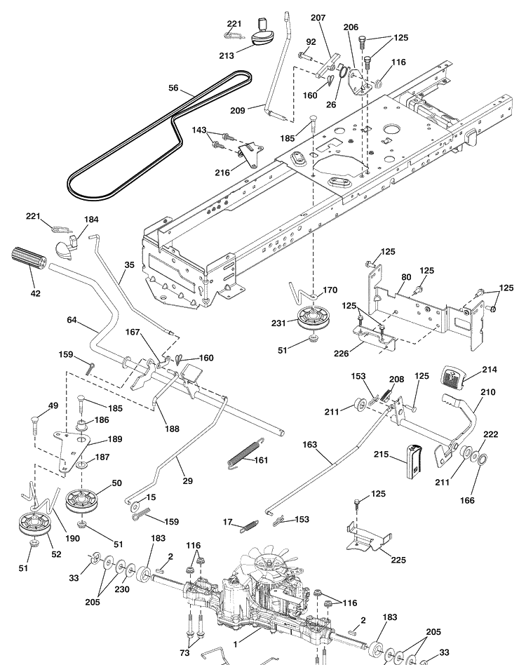 Drive Diagram and Parts List for YTH21K46 (96043008500)(2009-08) Husqvarna Lawn Mower