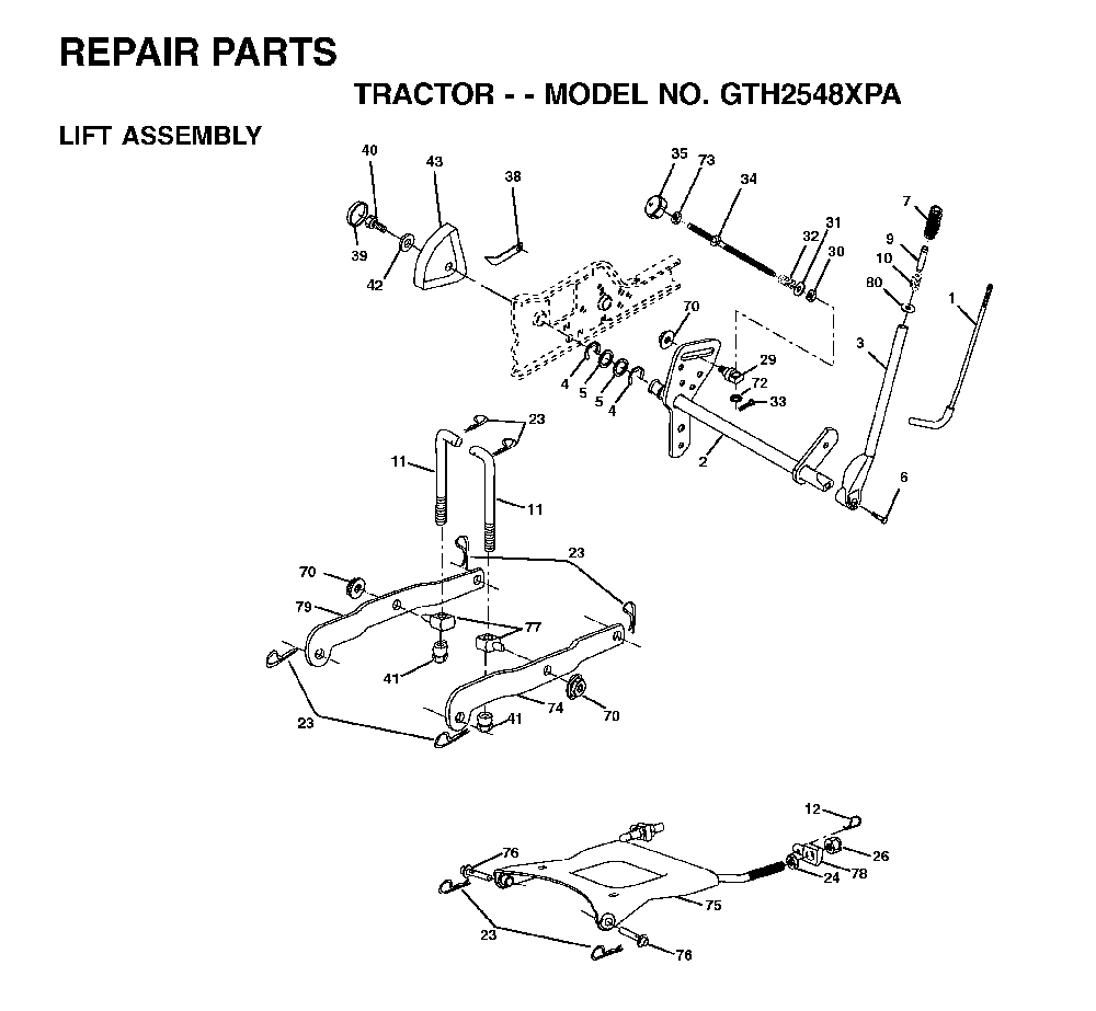 Mower Lift / Deck Lift Diagram and Parts List for GTH2548XPA (954567895)(2001-12) Husqvarna Lawn Tractor