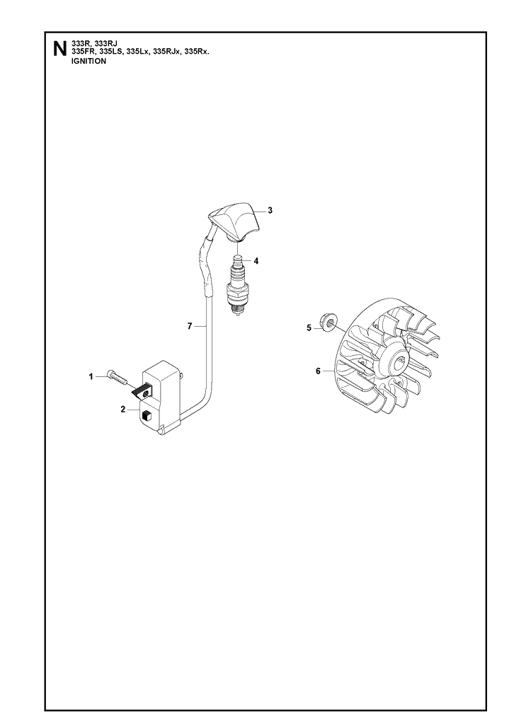 Ignition System Diagram and Parts List for 335LX 20080100001-20105299999 Husqvarna Edger