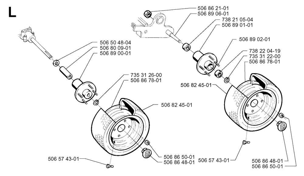 Wheels And Tires Diagram and Parts List for PF1200 1998-03 Husqvarna Lawn Tractor