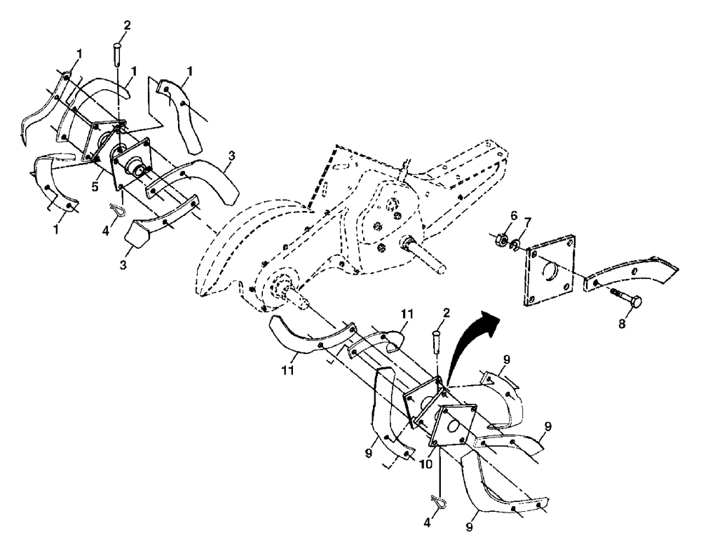 Tine Assembly Diagram and Parts List for 650CRT (954328030-A)(2000-11) Husqvarna Tiller