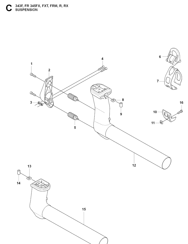 Tower Diagram and Parts List for 343FRM  Husqvarna Brush Cutter