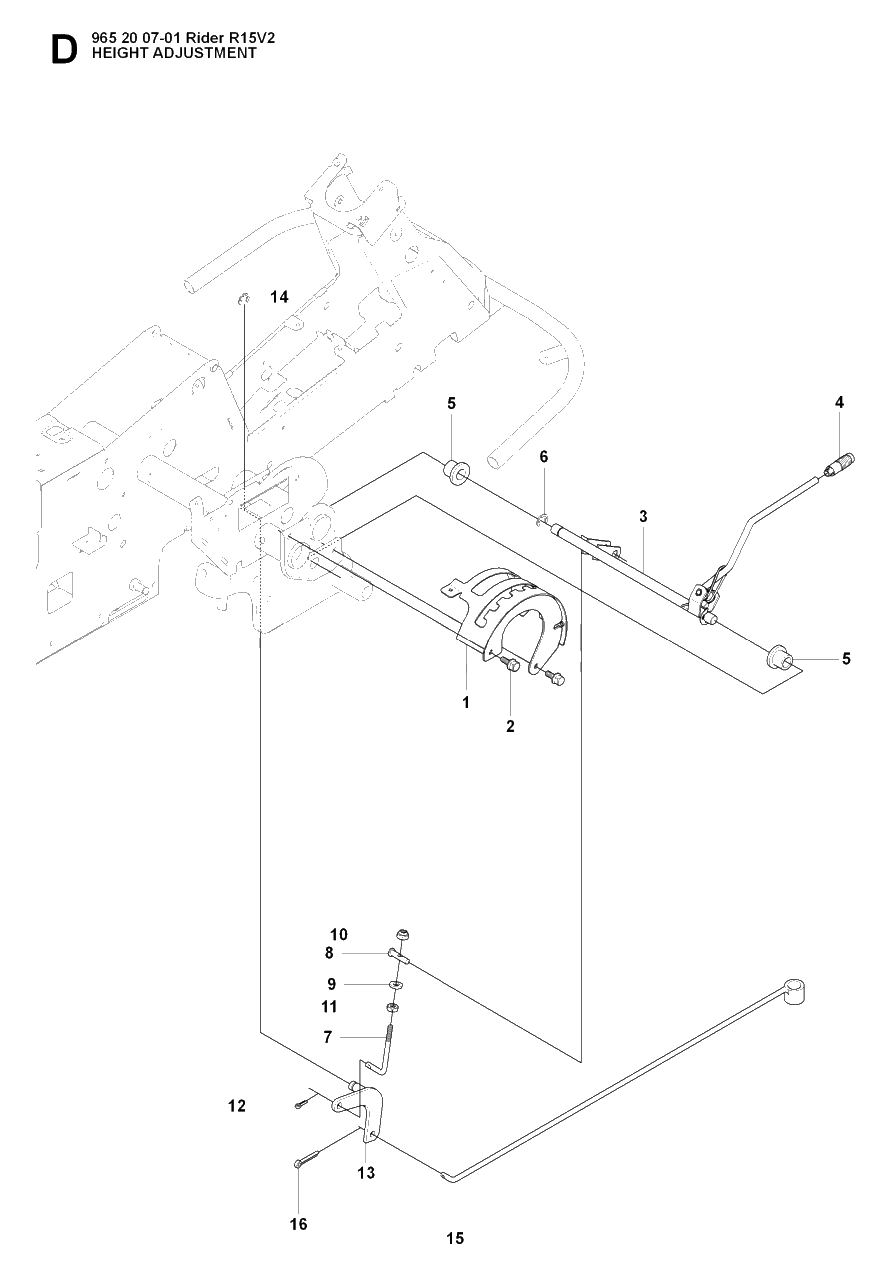 Height Adjustment Diagram and Parts List for R15-V2 (965200701)(2008-01) Husqvarna Lawn Tractor