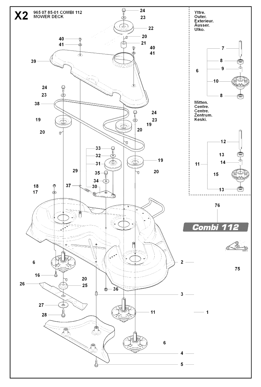 44-Inch/112cm Cutting Deck 2 Diagram and Parts List for R175 (965104901)(2007-01) Husqvarna Lawn Tractor