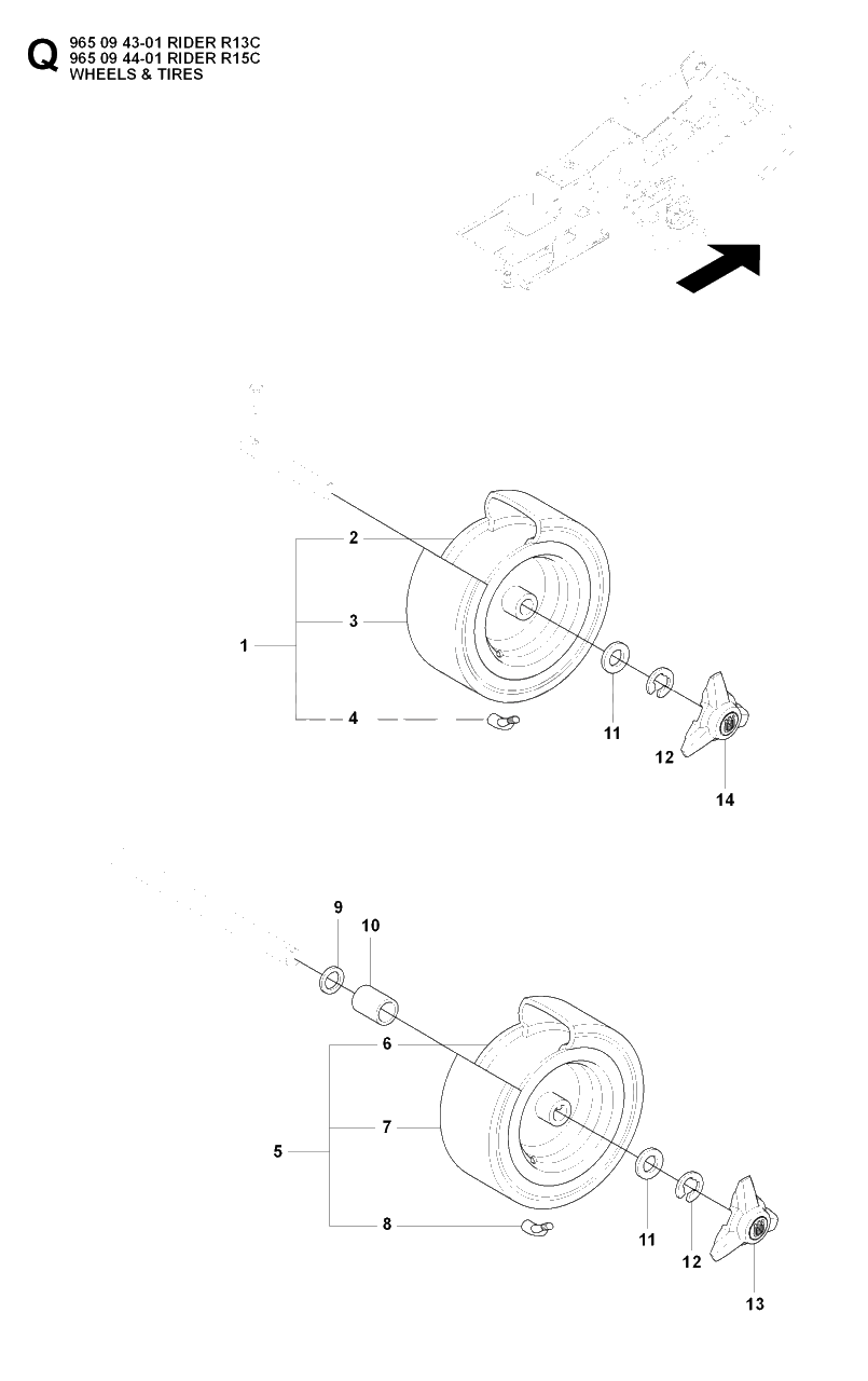 Wheels And Tires Diagram and Parts List for R13C (965094301)(2007-01) Husqvarna Lawn Tractor