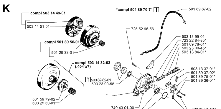 Clutch And Oil Pump Diagram and Parts List for 3120 19980900001-20000600000 Husqvarna Chainsaw