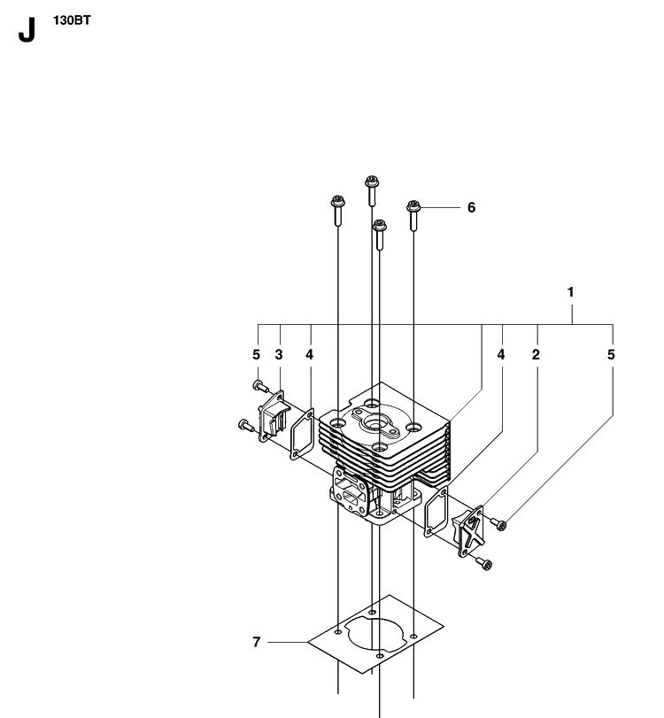 Cylinder Diagram and Parts List for 130BT (965102204)(20070100001-20133299999) Husqvarna Leaf Blower / Vacuum