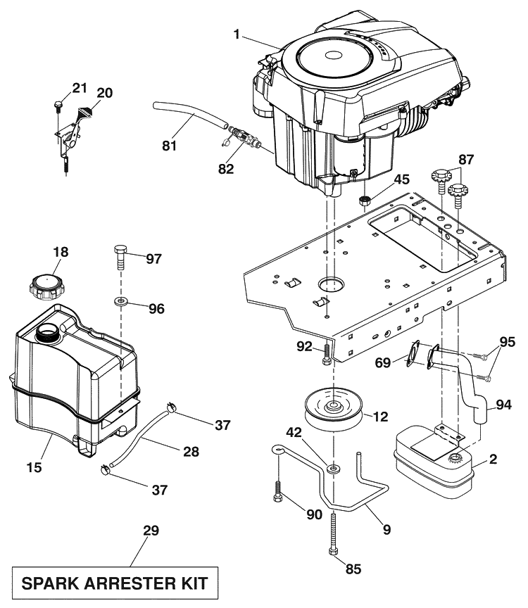 Engine Diagram and Parts List for YTH21K46 (96045002100)(2009-08) Husqvarna Lawn Mower