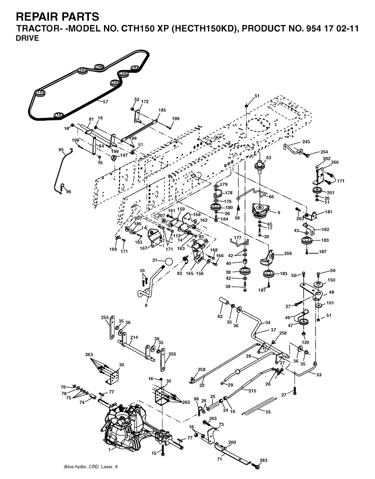 Drive Diagram and Parts List for CTH150XP (HECTH150KD)(2004-06) Husqvarna Lawn Tractor