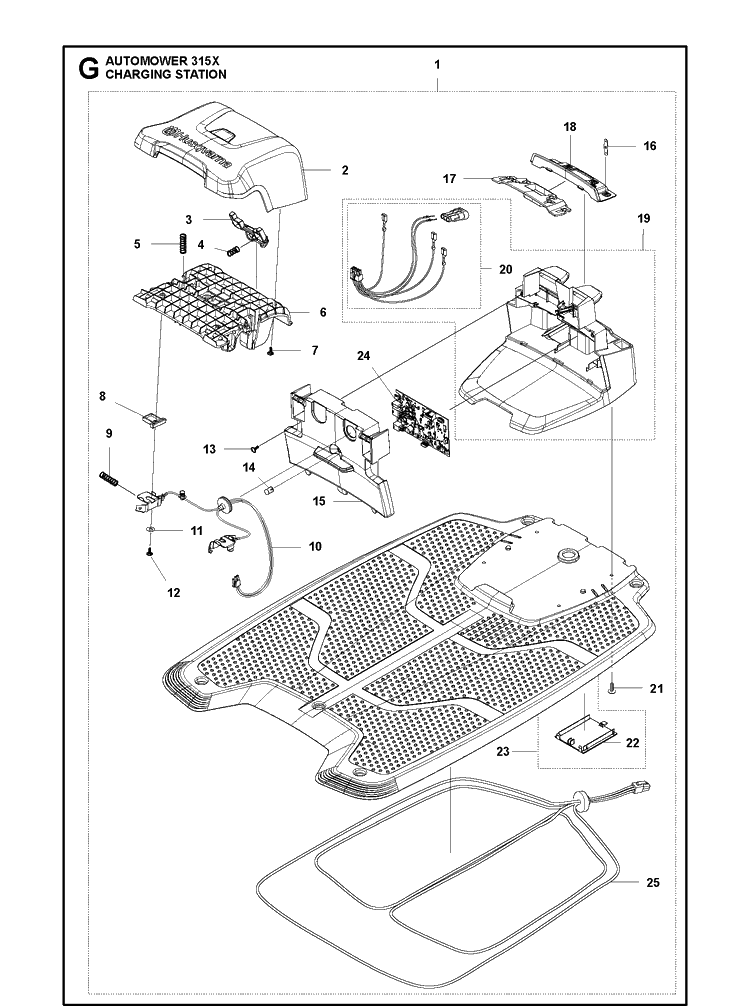 Charging Station Diagram and Parts List for 315X 2020 Husqvarna Lawn Mower