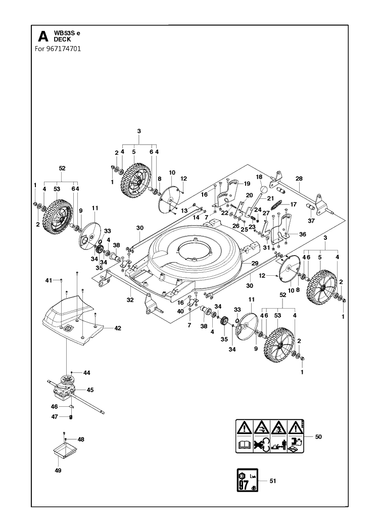Mower Deck / Cutting Deck 2 Diagram and Parts List for WB53SE  Husqvarna Lawn Mower